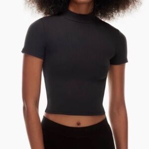 Aritzia Babaton Black Formarib Mockneck Short Sleeve Tee Small